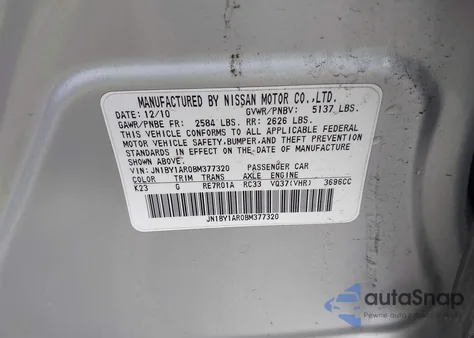 2011 Infiniti M37X z USA, uszkodzony, nr VIN JN1BY1AR0BM377320